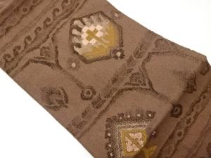 手織り紬草花に抽象模様織出し名古屋帯